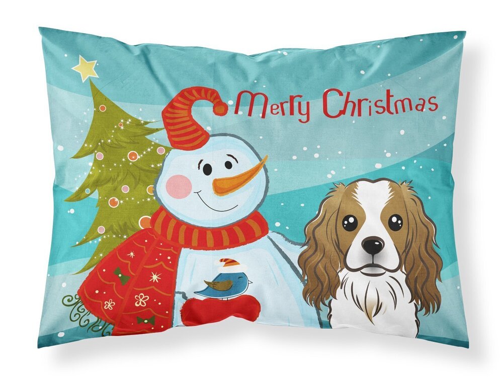 7805 BB1844PILLOWCASE Snowman with Cavalier Spaniel Fabric Standard
